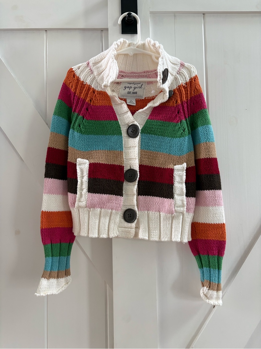 Vintage Gap Girl Multicolor Striped Button Down Cardigan Sweater - Small (6-7)